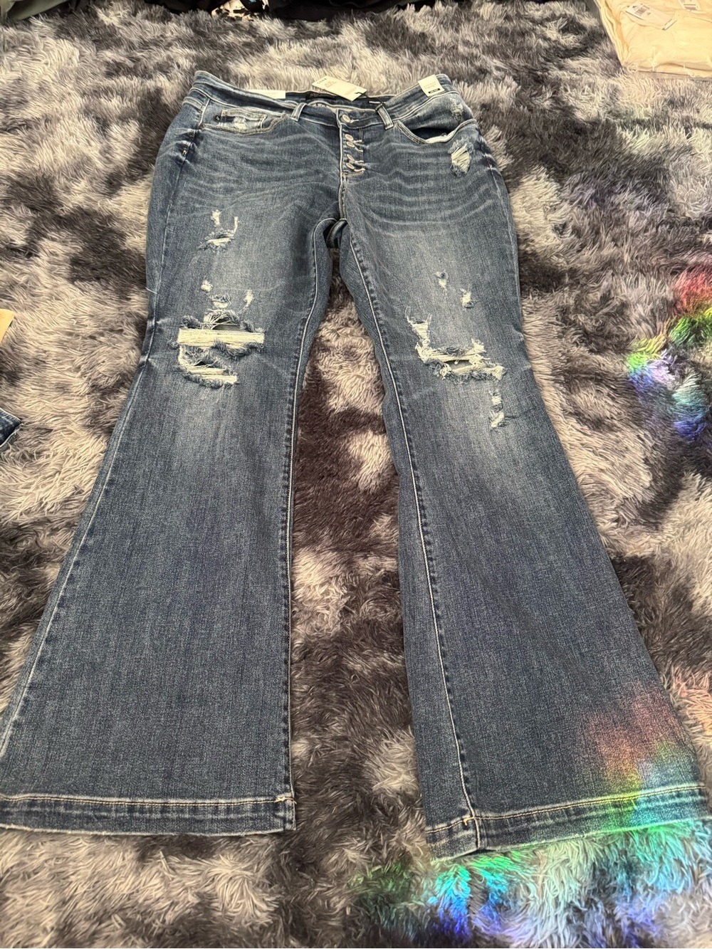 Judy Blue Distressed Medium Blue Flare Jeans